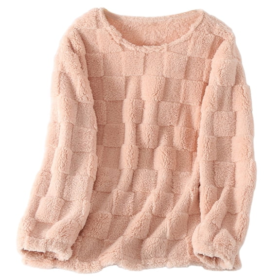 NAFUU Women's Fuzzy Pajama Tops Long Sleeve Flannel Pullover Sleepwear Top Warm Winter Homewear Soft Coral Pajamas Top Cozy Wear Comfort Jammies