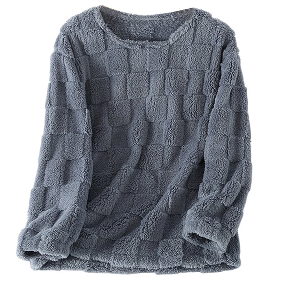 NAFUU Women's Fuzzy Pajama Tops Long Sleeve Flannel Pullover Sleepwear Top Warm Winter Homewear Soft Coral Pajamas Top Cozy Wear Comfy Home Clothes