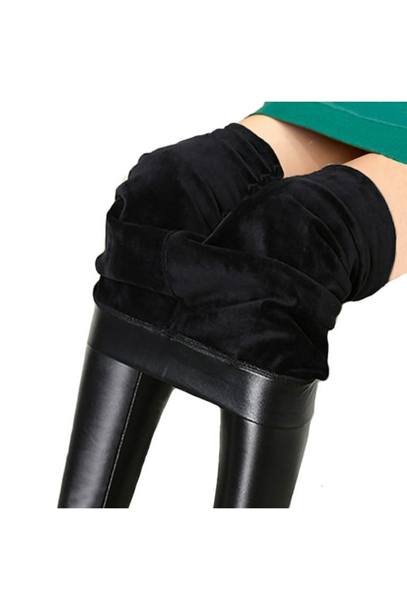 Women's Leather Leggings High Waisted Pleather Pants For Women Black Stretchy Tights Fleece Lined Leggings Women Warm Pants Soft Tight Pants