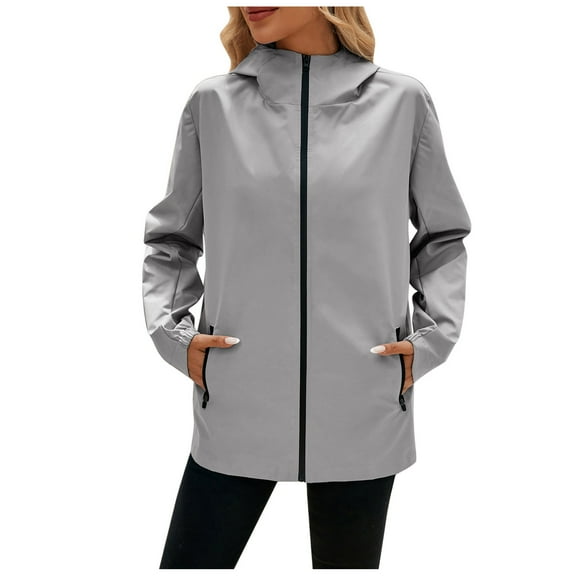 NAFUU Women's Rain Jackets Lightweight Hooded Windbreaker With Pockets Autumn Winter Solid Color Outdoor Raincoat Jacket
