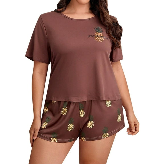 NAFUU Womens 2 Piece Pajama Sets Plus Size Women's Pajamas Summer Short Sleeve T Shirts And Shorts Soft Sleepwear Home Wear Casual Suit Holiday Pajama Sets