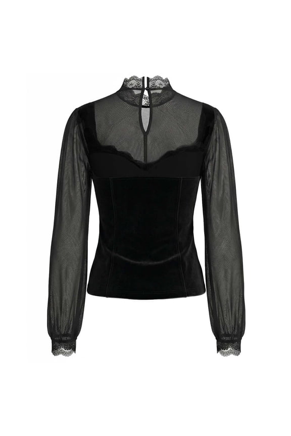 Womens Blouse Elegant Solid Color Flared Long Sleeve High Neck Blouse With Sheer Mesh Panels Peplum Waist Tie Spring Blouses For Women