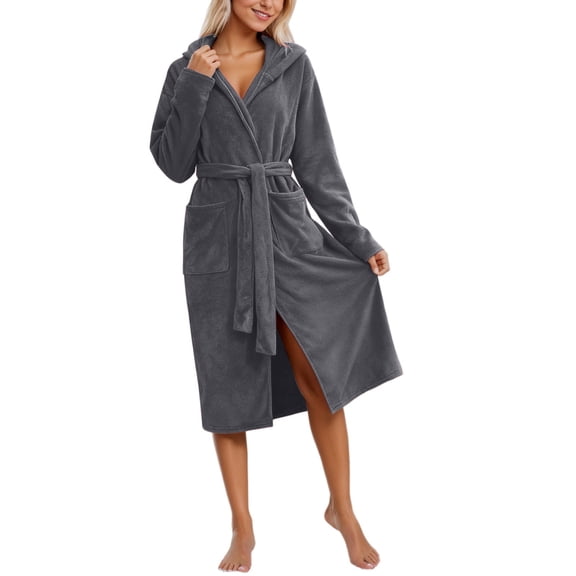 NAFUU Womens Robe Pajamas Soft Flannel Robe Cozy Bathrobe With Attached Hood Home Loungewear Spa Hotel Bathrobe And Sleepwear Nightgown Comfy Cute Pajamas