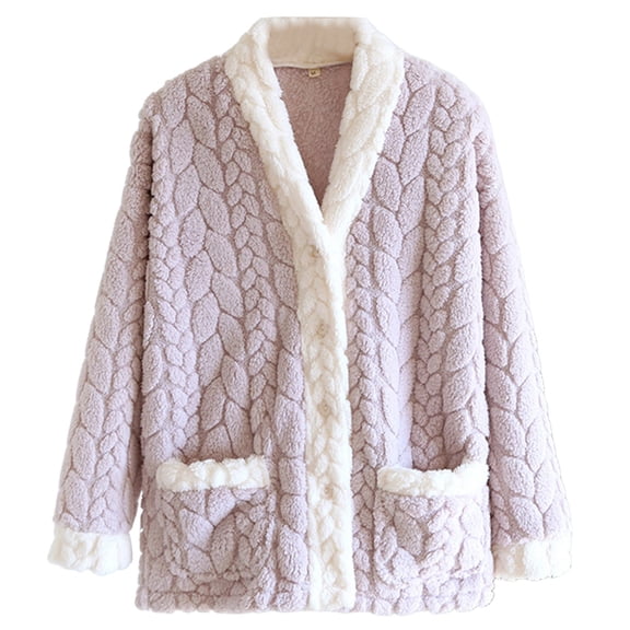 NAFUU Womens Fuzzy Pajamas Tops Winter Warm Coats Coral Velvet Button Down Sleepwear Top Thick Plush House Coats Cozy Flannel Outerwear Holiday Pajama Sets