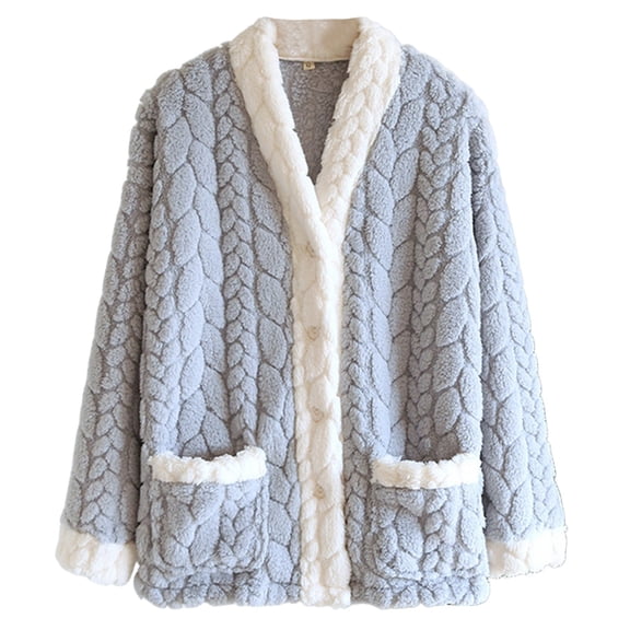 NAFUU Womens Fuzzy Pajamas Tops Winter Warm Coats Coral Velvet Button Down Sleepwear Top Thick Plush House Coats Cozy Flannel Outerwear Leisure Sleepwear