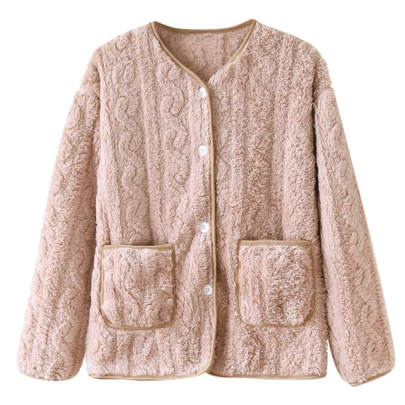 NAFUU Womens Fuzzy Pajamas Tops Winter Warm Coats Long Sleeve Button Down Sleepwear Shirts Thick Plush House Coats Cozy Flannel Outerwear Fashion Sleepwear