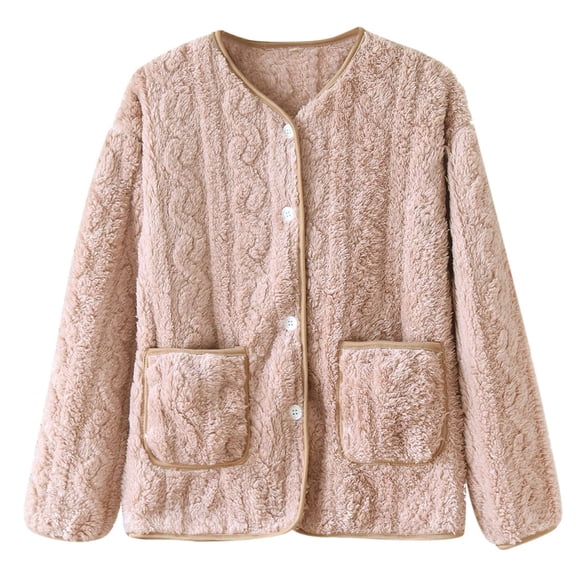 NAFUU Womens Fuzzy Pajamas Tops Winter Warm Coats Long Sleeve Button Down Sleepwear Shirts Thick Plush House Coats Cozy Flannel Outerwear Soft Xmas Pajamas