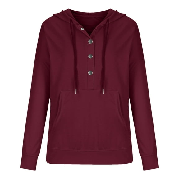 NAFUU Womens Hoodies Pullover Tops Fashion Casual Button Down Drawstring Long Sleeve Sweatshirts Fall Clothes With Pocket Stylish Blouses Shirts