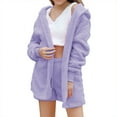 thumbnail image 1 of NAFUU Womens Pajama Sets Cute Women's Fuzzy 3 Piece Outfits Warm Hooded Cardigan Crop Top Shorts Set Pajamas Loungewear Fashion Sleepwear, 1 of 5