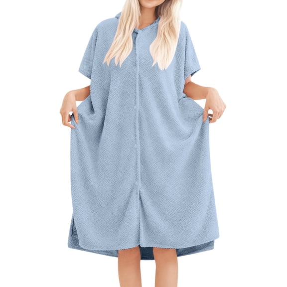 NAFUU Womens Pajama Sets Sleepwear Soft Hooded Bathrobe Cozy Flannel Kimono Robe For Winter Loungewear With Pockets Long Sleeve Bathrobe Comfy Home Clothes