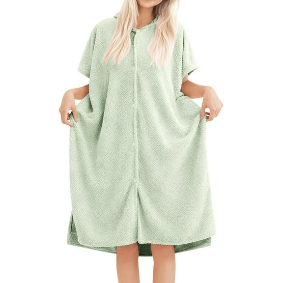 NAFUU Womens Pajama Sets Sleepwear Soft Hooded Bathrobe Cozy Flannel Kimono Robe For Winter Loungewear With Pockets Long Sleeve Bathrobe Xmas Holiday Jammies