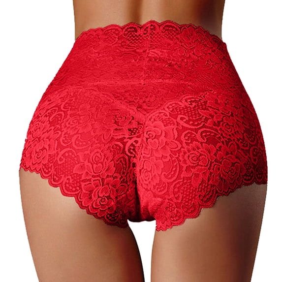 NAFUU Womens Panties High Waisted Underwear Tummy Control Thin Hollow Lace Ladies Panties Large Size Briefs Seamless Briefs