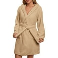 thumbnail image 1 of NAFUU Womens Plush Robes Soft Bathrobe Long Sleeve Hooded Fleece Robe Solid Color Short Night Robe Loungewear With Pockets, 1 of 8