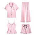 thumbnail image 1 of NAFUU Womens Silk Satin Pajamas Sets 4Pcs Loungewear Cami Shorts Set Button Down Long Sleeve Long Pants Pjs Sleepwear Women Homewear Set Holiday Matching Pjs, 1 of 3