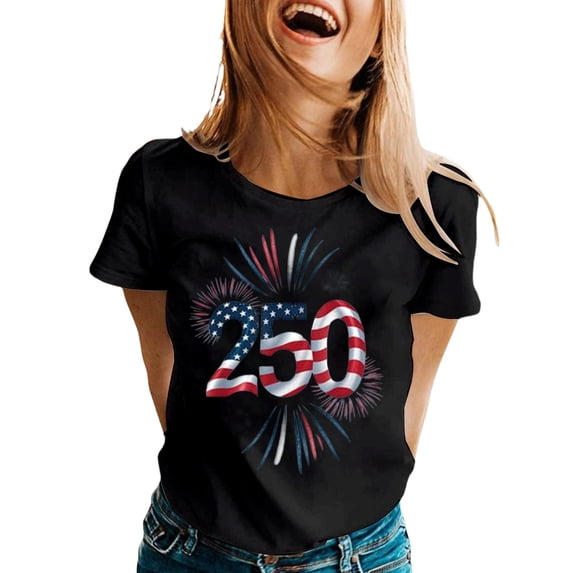 NAFUU Womens T-Shirts Print Short Sleeve Commemorative Graphic Casual Crew Neck For Anniversary Celebration Relaxed Fit Daily Wear Baby Tees For Women,Black