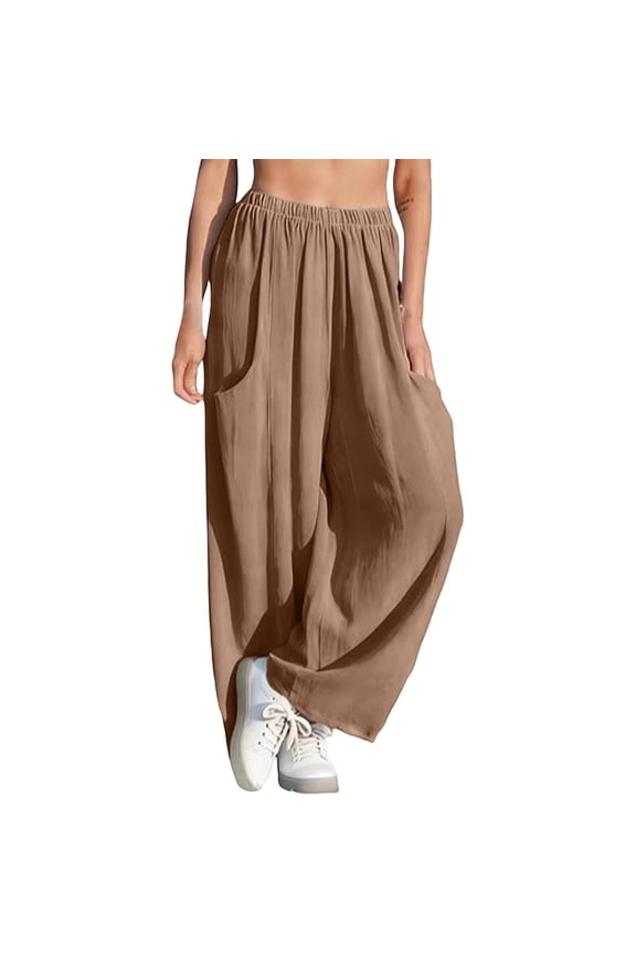 Womens Wide Leg Pants High Waisted Solid Color With Deep Pockets Loose Fit Trousers Comfy Versatile Trendy Womens Trousers