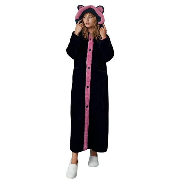 NAFUU Zipper Robes for Women Long Bathrobe Hooded Robe With Adorable Cat Ears Bathrobe Sleepwear Party Cozy Warm Night Dress Loungewear Soft Pjs Sleepwear