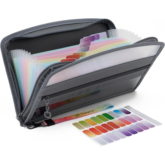 NAFY Small Accordian File Organizer, A5 Check Size 13 Pockets Coupon Receipt Holder Organizer with Zipper, 11X7 Inches Accordion Expanding Folder Wallet for Coupon, Receipt, Bills, Cash(Black)