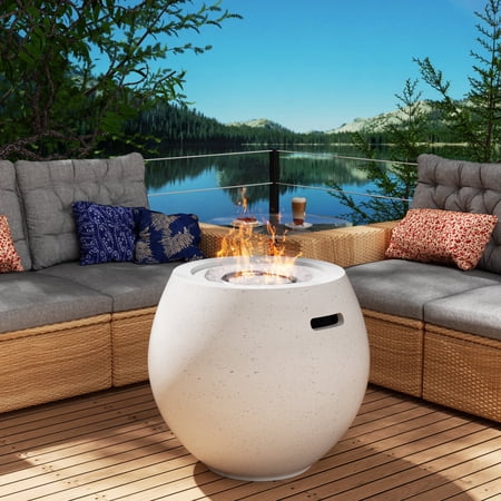21" Round Propane Fire Pit 50,000BTU Terrazzo Gas Fire Pit with Glass Stones