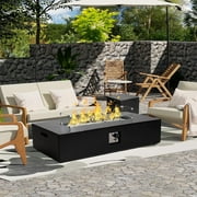 56'' Patio Terrazzo Fire Pit Table,2-Piece 50,000 BTU Outdoor Rectangle Fire Table with Propane Tank Table and Cover