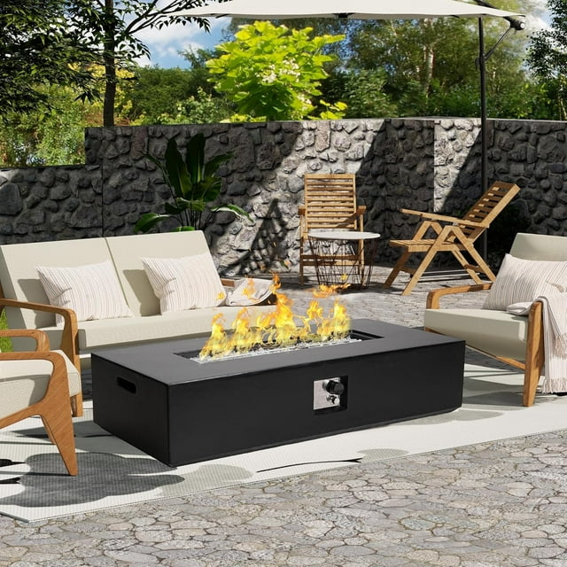 NAGA BAHNA 56'' Patio Terrazzo Fire Pit Table,50,000 BTU Outdoor Rectangle Fire Table with Cover