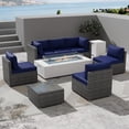 thumbnail image 1 of 9PCS Outdoor Patio Furniture Set with 56'' Propane Terrazzo Fire Pit Table and Tank,PE Wicker Rattan Sectional Sofa, 1 of 9