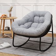 NAGA BAHNA Outdoor Rocking Chair,Oversized Wicker Patio Papasan Chair with Cushion for All Ages