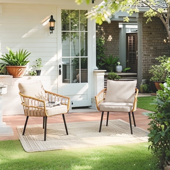 Two pieces Outdoor Deep Seat Cushions,24inch x 24inch Water Resistant,Fade Resistant with Removable Cover，Beige