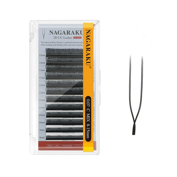 NAGARAKU 2D UU Soft Light Natural U Shape YY Eyelash Extensions Black 0.07C 8mm
