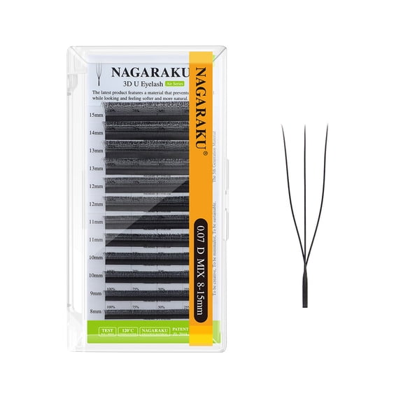 NAGARAKU 3D U Soft Light Natural U Shape Eyelash Extensions Black 0.07C 8mm