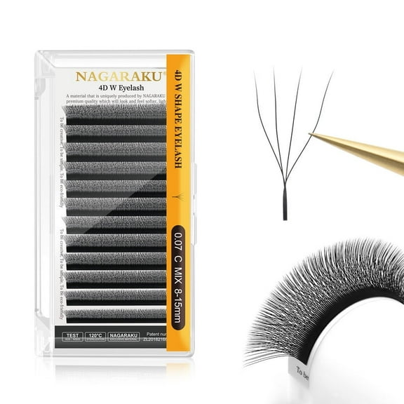 NAGARAKU 4D W Eyelash W Shape Premade Fans Eyelash Extensions Matte Black 0.07C8