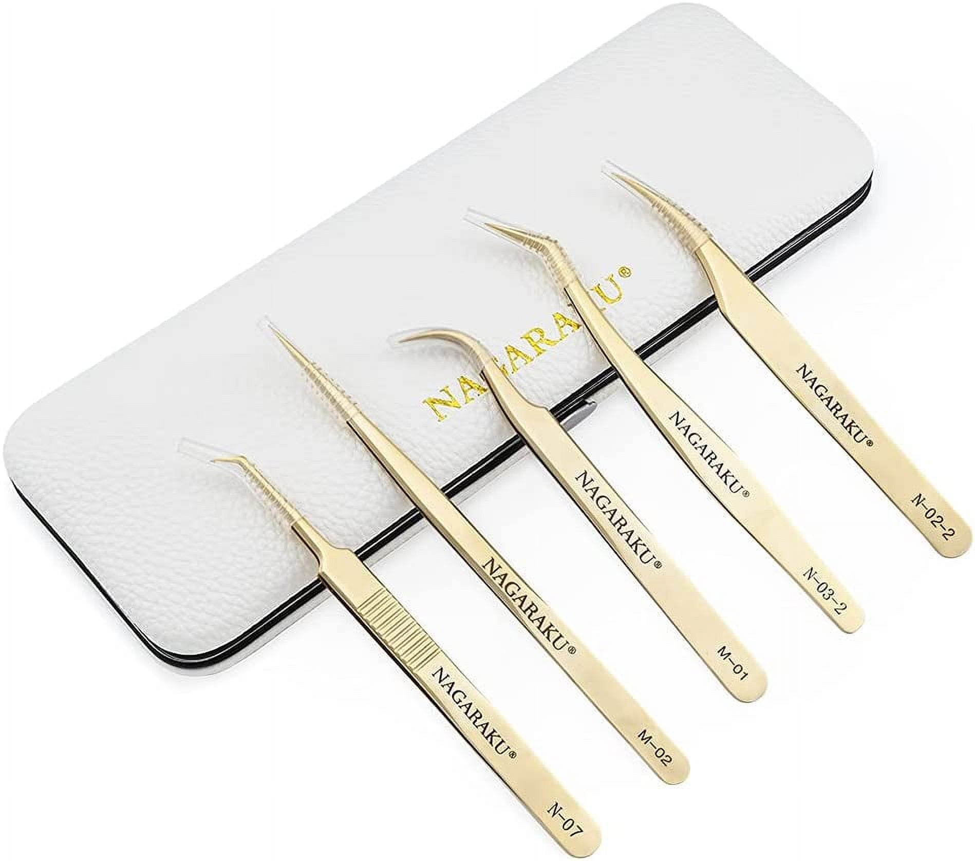 NAGARAKU 5 PCS Tweezers for Eyelash Extensions Straight and Curved