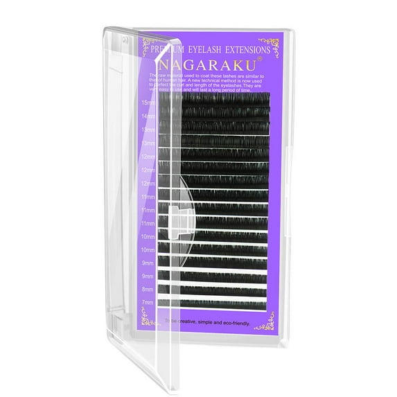 NAGARAKU 5 Trays Eyelash Extensions Individual Lashes 0.15mm D Curl 11/12/13/14/15mm Matte Black Faux Mink 16 Rows