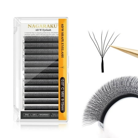 NAGARAKU 6D W Eyelash W Shape Premade Fans Eyelash Extensions Matte Black 0.07C8