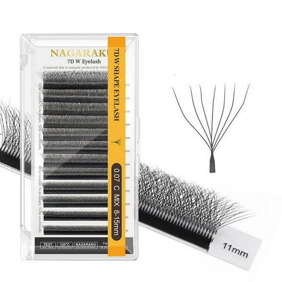 NAGARAKU 7D W Eyelash W Shape Premade Fans Eyelash Extensions Matte Black 0.07DMix8-15