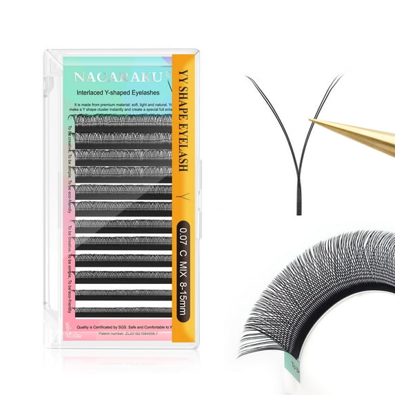 NAGARAKU Double Tips YY Eyelash Hand Woven Premade Fans Eyelash Extensions Matte Black 0.07D8