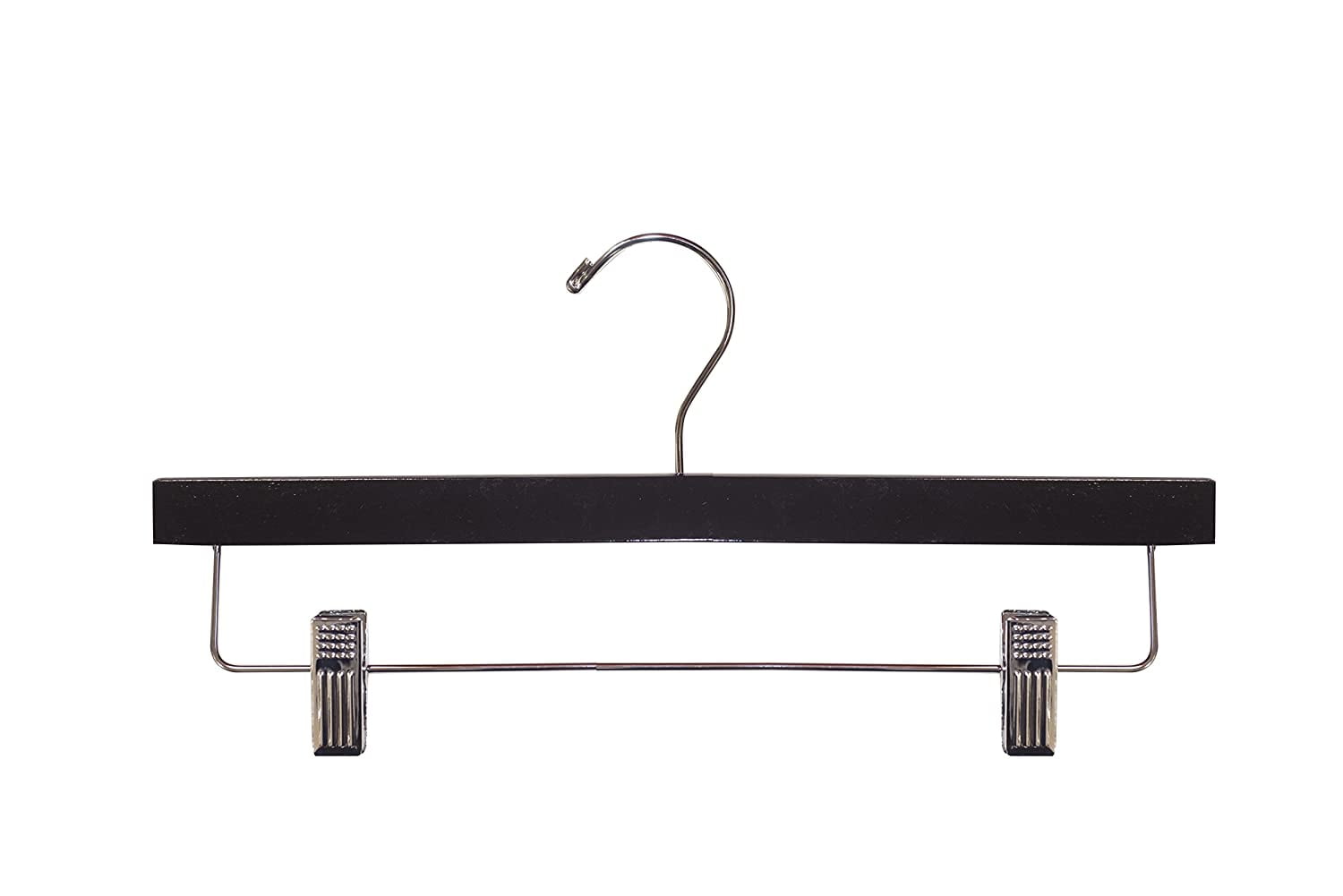 NAHANCO 14” Flat Wooden Skirt/Pant Hanger With Chrome Hardware, Black Gloss - 10/CTN.