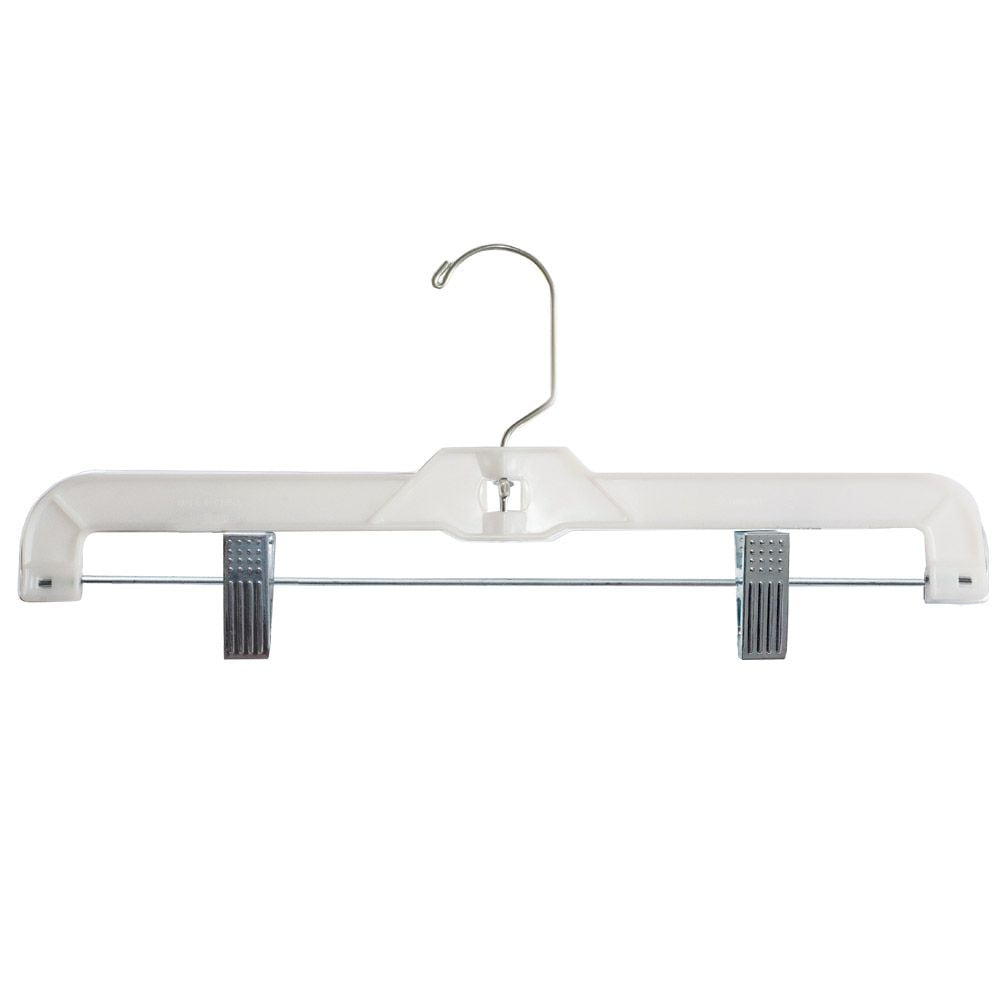 NAHANCO #1600RCLH 14" White Heavy Weight Plastic Skirt/Pant Hangers with Chrome Clips (Pack of 100)