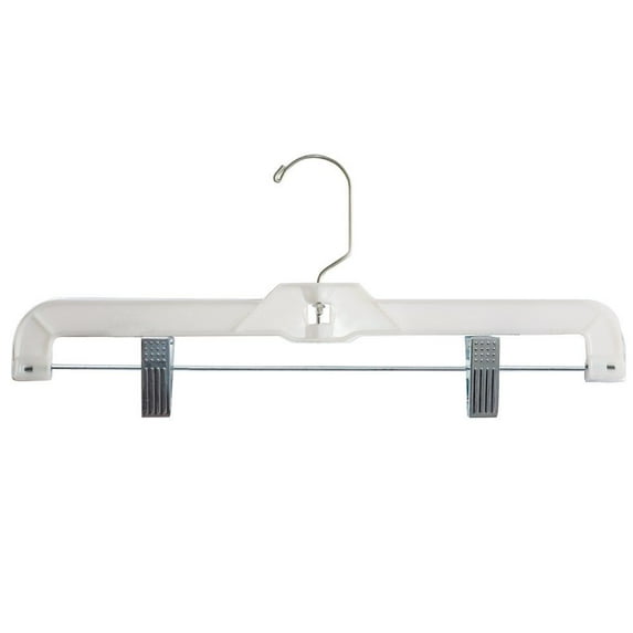 NAHANCO #1600RCLH 14" White Heavy Weight Plastic Skirt/Pant Hangers with Chrome Clips (Pack of 100)