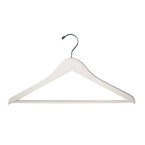 NAHANCO 17” Flat Wooden Suit Hanger With Stationary Pant Bar, White Gloss - 20/CTN.