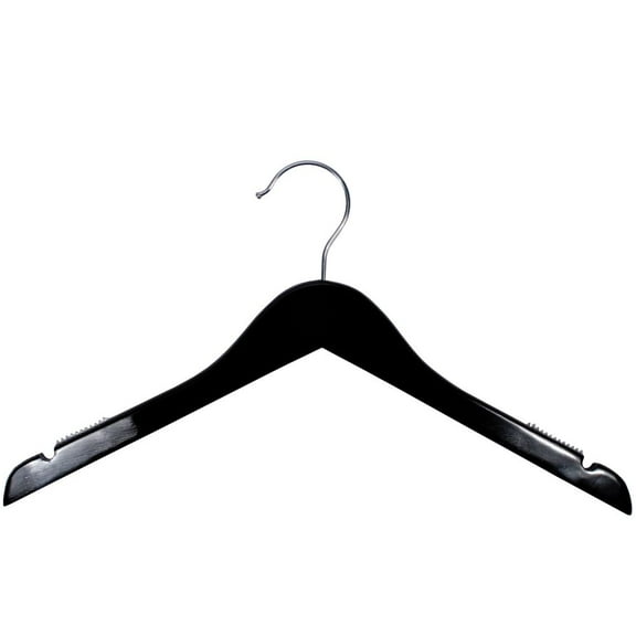 NAHANCO 17" Wooden Shirt Hanger, High Gloss Black (Pack of 100)