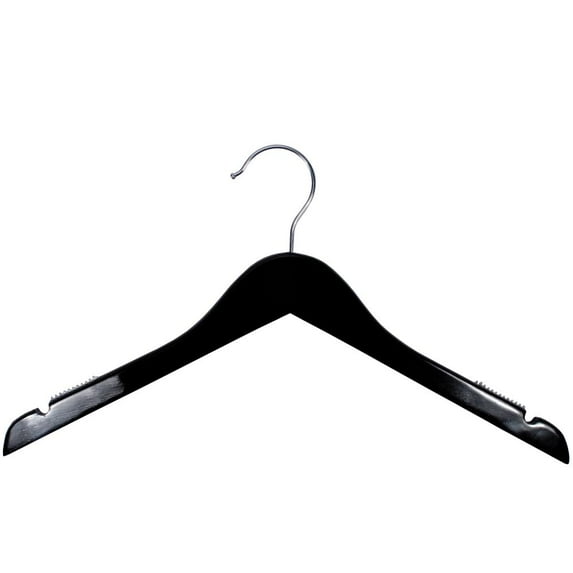 NAHANCO 17" Wooden Shirt Hanger, High Gloss Black (Pack of 100)