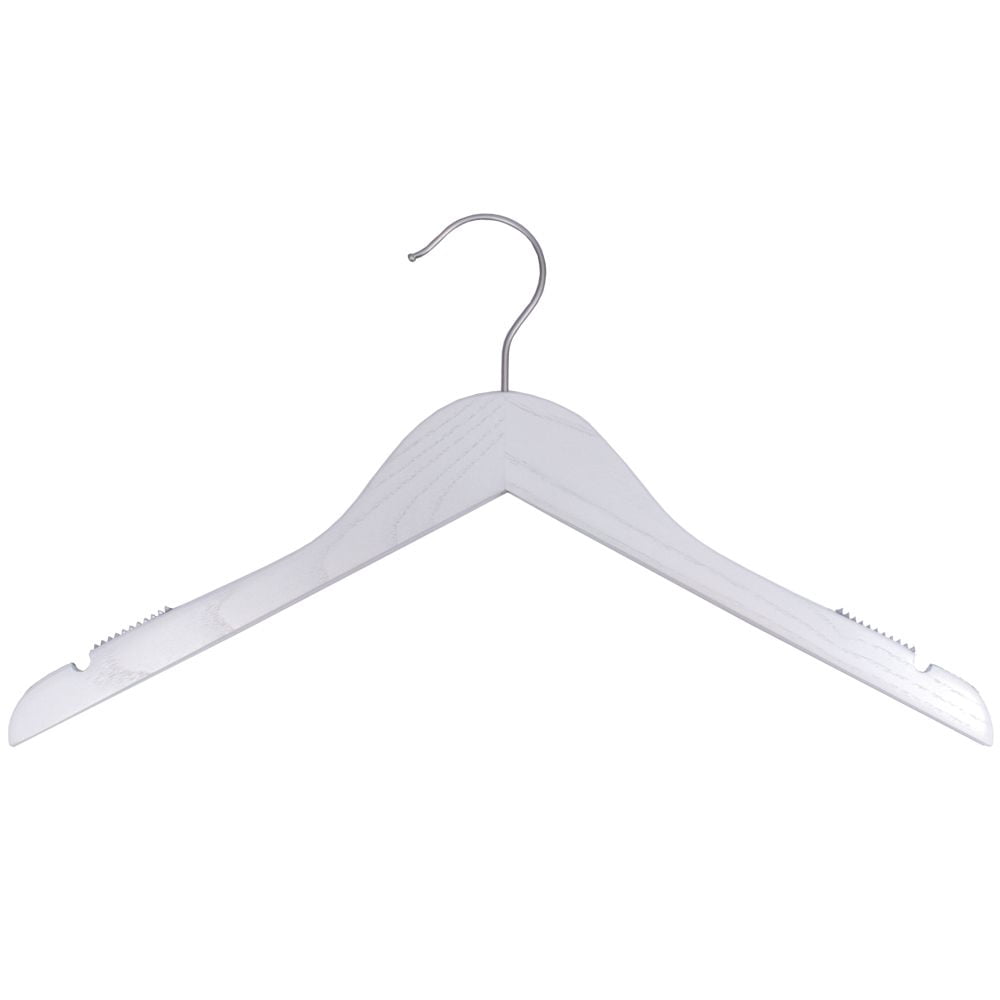NAHANCO 17" Wooden Shirt Hanger, Whitewash (Pack of 100)