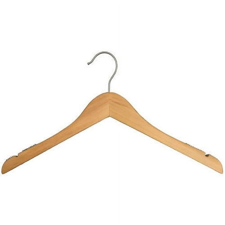 NAHANCO #20017HU 17" Low Gloss Natural Wooden Shirt Hangers (Pack of 25)