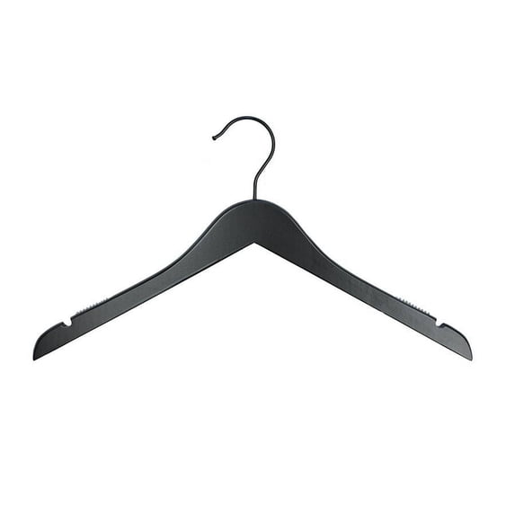 NAHANCO #20217BH 17" Black Wooden Top/Shirt Hangers with Black Hook (Pack 0f 100)