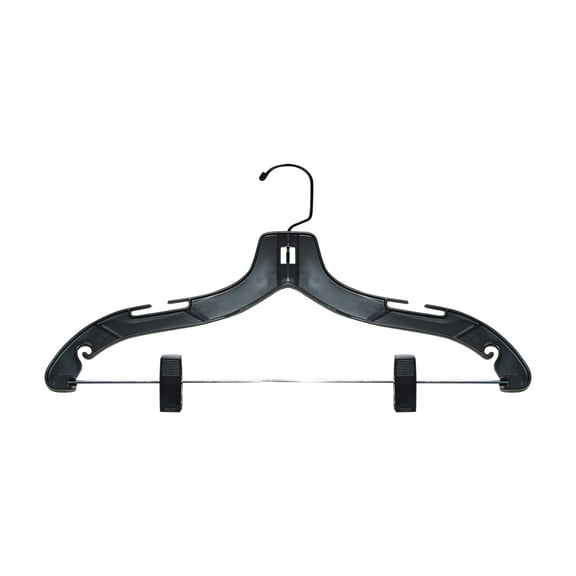 NAHANCO 2500PCBH Plastic Suit Hangers, Heavy Weight, Black Hook with Plastic Clips, 17", Black (Pack of 100)
