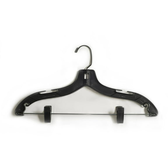 NAHANCO #2500PCBHHU 17" Black Heavy Weight Plastic Suit Hangers with Black Hook and Clips (Pack of 25)
