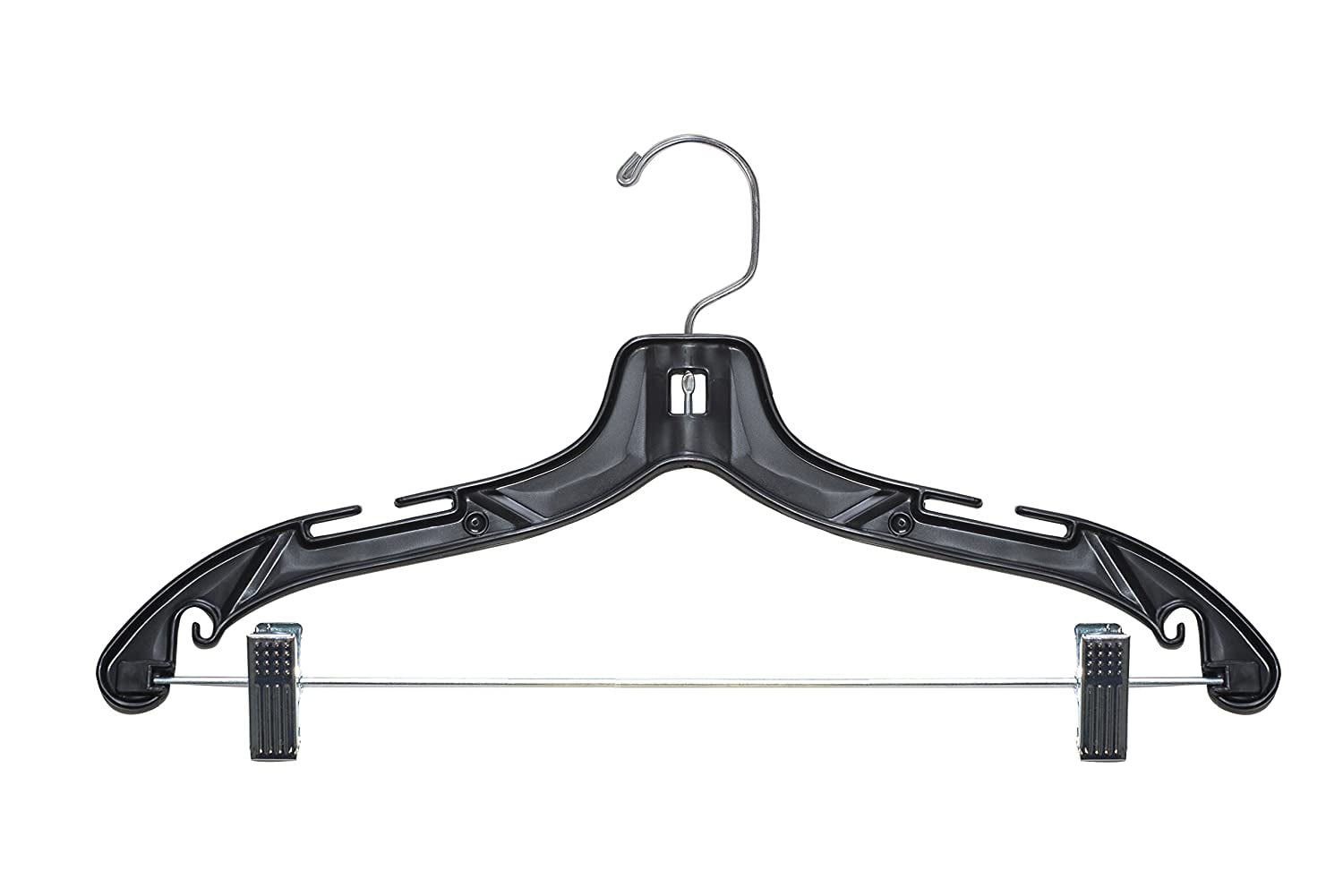 NAHANCO 2500RCHU Plastic Suit Hanger, Heavy Weight with Metal Clips, 17", Black (Pack of 25)