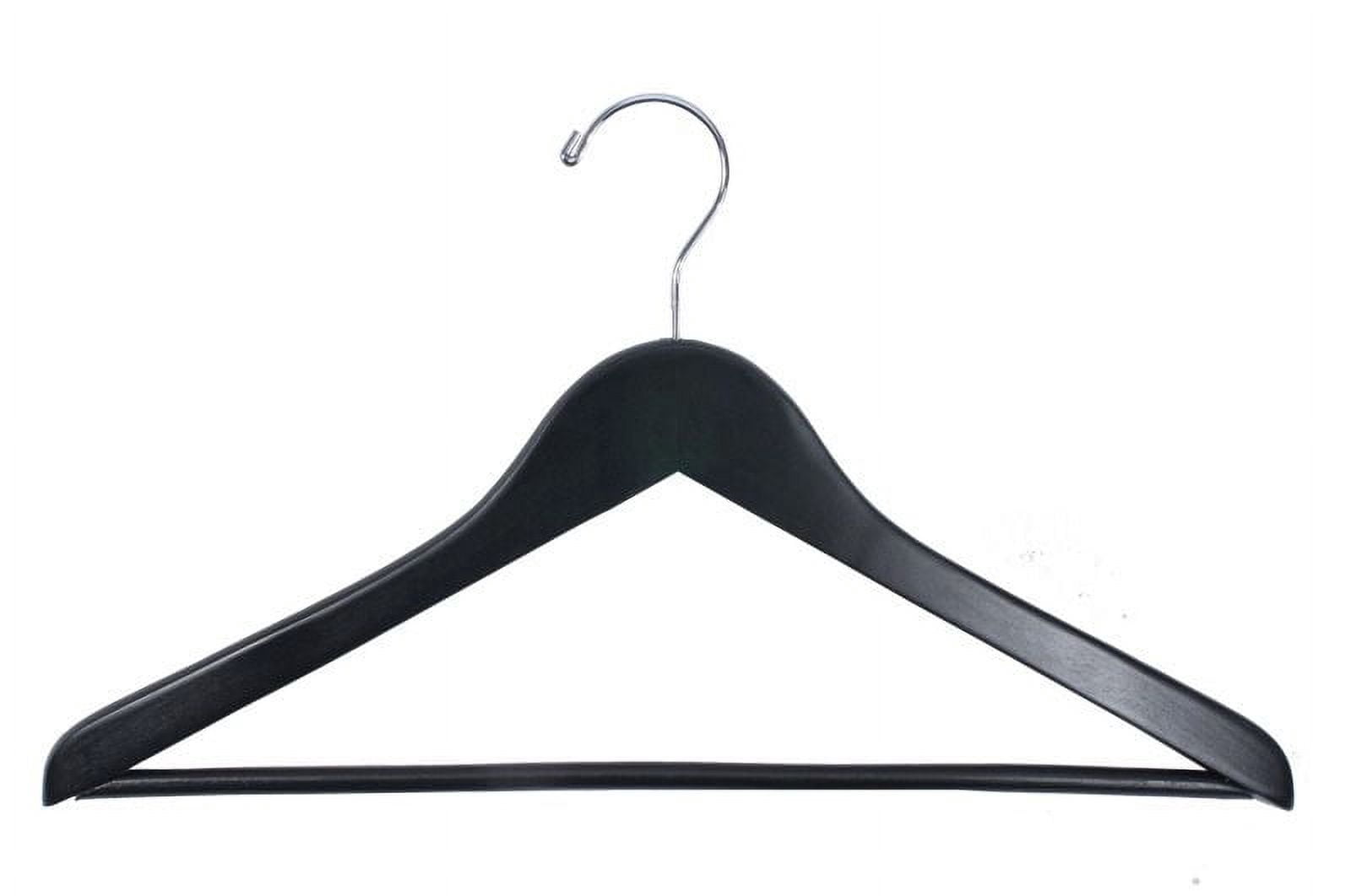 NAHANCO #8217CH 17" Black Gloss Flat Wooden Suit Hangers with Stationary Pant Bar (Pack of 100)