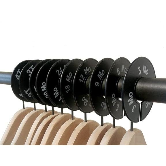 NAHANCO CBWKIT5 Black Round Clothing Size Divider with White Print for Baby/Kid Sizes, 3Mos 4T Kit of 10 (10 Sizes of 1 Each)